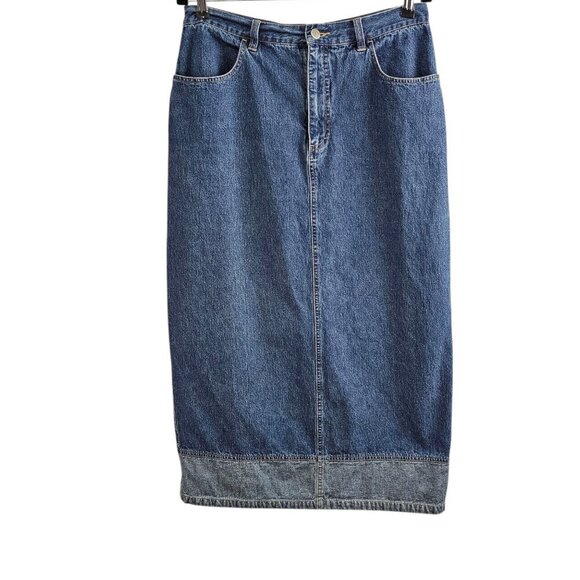 Riveted By Lee Denim Cotton High Waist Pencil Two Tone Midi Blue Jean Skirt - Picture 1 of 9